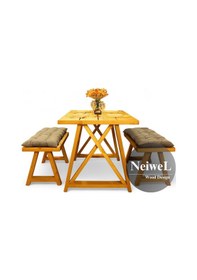 Resim Neiwel Garden Mare Doğal Ahşap Banklı Bahçe Masa Takımı-120-360 Takım Açık Ceviz 