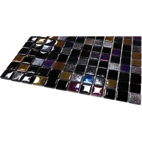 Resim MozaiKristaL Tüm Yaşam Alanlarının Tüm Yüzeyleri İçin Parlak Siyah Mix. Cam Mozaik. Taş Ölçüsü: 25X25 Mm. File Ölçüsü: 31.5X31.5 Cm. ( 1 Koli = 10 File = 1 m2 Fiyatıdır ) 
