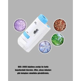 Resim OtoTech LED Işıklı Mikroskop 80X-200X Zoom Eğitici Bilim Seti ve Taşınabilir 