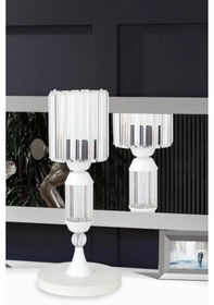 Resim İstanbul Avize Kristal Taşlı Beyaz Kasalı Y-15 Beyaz Taş Kafalı Abajur 