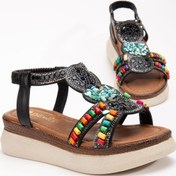 Resim Kadın Dolgu Taban Sandalet Siyah Bocuklu İki Bantlı-4062 Siyah 