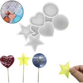 Resim Tahtakale Toptancı Silikon Çok Şekilli Lolipop Kalıbı (Yıldız, Yuvarlak, Daire) - Şeker & Çikolata Kalıbı 