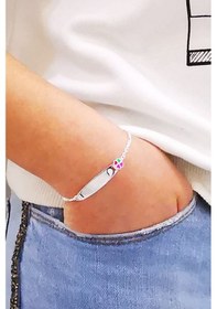 Resim Omar Silver Çocuk Plakalı Künye Bileklik Mix Renk Çiçek Gümüş Kün 