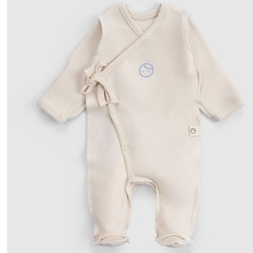 Resim Little Gusto Ters Dikişli Organik Pamuk Ekru Prematüre Kruvaze Patikli Tulum Ekru 
