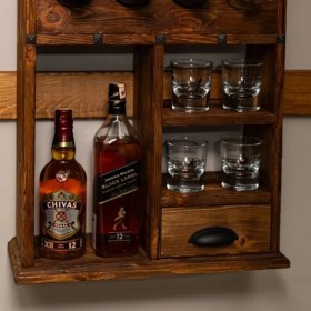 Resim Veraart El Yapımı Rustik Desenli Ahşap Içki Viski Şarap Dolabı Şaraplık 
