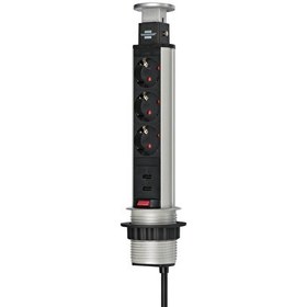 Resim Brennenstuhl Tower Power Serisi 2 X USB 2.0 2100 mAh Hızlı Şarj Özellikli 3 Soketli 2 Metre Fonksiyonel Masaüstü Priz 