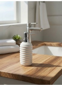 Resim 350 Ml Seramik Sıvı Sabunluk Modern Banyo Ve Mutfak İçin Şık Tasarımlı Sıvı Sabun Dispenseri Beyaz 
