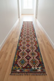 Resim Handmade Turkish Kilim Runner Rug - Authentic Hallway Carpet 2x9.8 ft 
