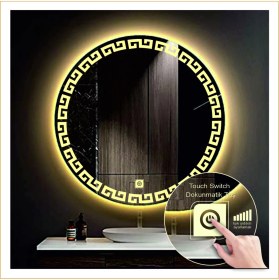 Resim Dnr-MirrorDnr-Mirror 70 cm Günışığı Ledli Tasarım Kumlamalı Dokunmatik Tuşlu Banyo Aynası Makyaj Aynası Işıklı Ayna 