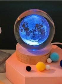 Resim 3d Ay Küre Kristal Led Gece Lambası Usb'li Ahşap Standlı Led Masa Lambası & Gece Lambası Rgb Led 