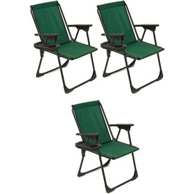 Resim Natura 3 Adet Kamp Sandalyesi Oval Bardaklıklı - Yeşil 