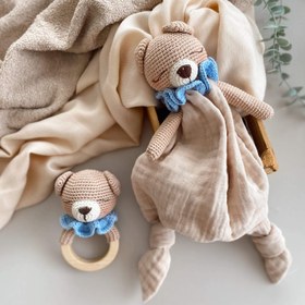 Resim Amigurumi Müslin Uyku Arkadaşı Ayıcık - 2li set mavi 