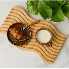 Resim Dalgalı Çift Taraf Tasarımlı Ahşap Sunum Tepsisi Çok Renkli 