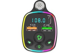 Resim Apera NR67 Rgb Renkli Fm Radyo Transmitter Mp3 Çalar Bluetooth 5.0 Çakmaklık Type-C Hızlı Şarj Aleti 