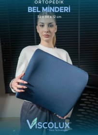 Resim Ortopedik Bel Destek Yastığı - Visco Bel Destekli Minder Evde Ofiste Arabada Konfor Mavi 35x34x12 