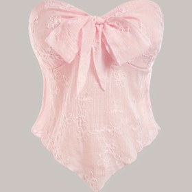 Resim Kadın Y2K Modası Jacquard Bandeau Üst, Ön Bowknot, Dantel Polyester Spandeks (Polyester %97, Spandeks %3), Tek Renk, Hafif 200g/m² Dokuma Kumaş, İlkbahar/Yaz Koleksiyonu 