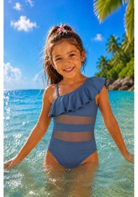 Resim My Kids Wear Kız Çocuk Fırfır Ve Tül Detaylı Tek Parça Mayo. 12840 Mavi 