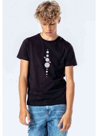 Resim Silhouette Planets Baskılı Unisex Çocuk Siyah Tshirt 