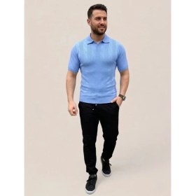 Resim Beruflic Erkek Yazlık Triko Dokuma Tişört Kısa Kol Polo Yaka T-Shirt - Bebek Mavisi 