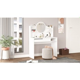 Resim Robin Home Paris Makyaj Masası Aynalı Raflı Çekmeceli Beyaz 