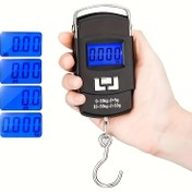 Resim 1 adet ANJIEYU Taşınabilir Dijital Balık Ölçeği, 110lb/50kg Kapasite, Arka Aydınlatmalı LCD Ekran, Taktik Çantası için saç tokası ile Elektronik Tartı, Bagaj ve Bagaj - Siyah, Bagaj Ölçüleri 