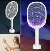 Resim Skygo BUFFER® Şarjlı Sinek Öldürücü Masaüstü Standlı,Mor Işık Sinek Kovucu Raket 5w 