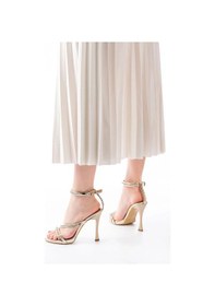 Resim A-20 Gold Taşlı Vivet Platformlu Topuklu Kadın Ayakkabı Çok Renkli 