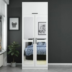 Resim Minar Kale 2 Kapaklı Aynalı Zincir Dolap-Yüklük - Beyaz 