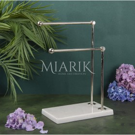 Resim MIARIK DESIGN & DEKORASYON Dekoratif Mermer Ayaklı Iki Kollu Metal Banyo El Havluluk Standı 