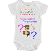 Resim HediyeMania Baby Shower Duyduk Duymayın Bebek Cinsiyeti Ne Baskılı Bebek Zıbın Çıtçıtlı Pamuklu Body 