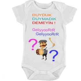 Resim HediyeMania Baby Shower Duyduk Duymayın Bebek Cinsiyeti Ne Baskılı Bebek Zıbın Çıtçıtlı Pamuklu Body 