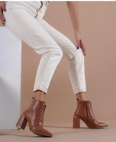 Resim Feles Bağcıklı Kadın Topuklu Bot Taba 