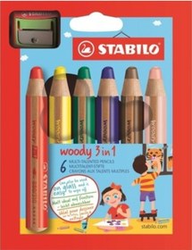 Resim Stabilo Woody Kuru Boya 3in1 6 Renk + Kalemtraş 