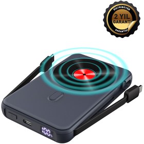 Resim Intouch 15W Magnetic PD20W+QC3.0 Powerbank 10.000 mAh Dahili Lightning Type-C Kablolu Koyu Gri 