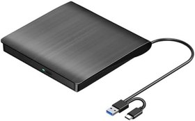 Resim Harici CD DVD +/-RW Sürücü, USB 3.0 ve USB-C Taşınabilir CD ve DVD ROM Burner Player Okuyucu Yazar Rewriter Disk Sürücü Kurulum, Siyah 