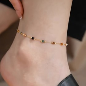 Resim Kadınlar için Renkli Boncuklu Fransız Esintili Şık Altın Kaplama Halhal - Günlük Kıyafetler, Alışveriş ve Partiler İçin Mükemmel 