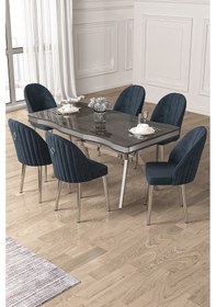 Resim Canisa Pem Serisi 90x160 Lak Panel Antrasit İroni Krom Ayak Masa Takımı 6 Antrasit Sandalye Antrasit İroni Masa Antrasit Sandalye Ayaklar Krom 
