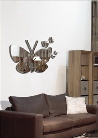 Resim M3 Decorium Kopan Parçalı Antenli Kelebekler Kalın 3 Mm Ayna Saat Beyaz 