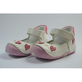 Resim Ozgencshoes Bayrak Deri Beyaz Pembe Ortopedik Ilkadım Kız Bebek Ayakkabı Beyaz 