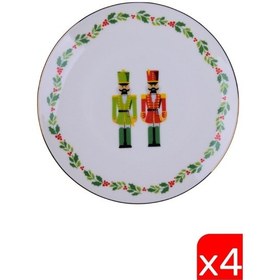 Resim Tabak Evi Porselen Altın Yaldızlı Kurşun Asker Pasta Tabağı 20,50cm 4 Lü Çok Renkli 