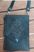 Resim Durush Collection Spor Çapraz Omuz Çantası, Yeşil, Işlemeli, Gerçek Deri, El Işi (hand Made) 