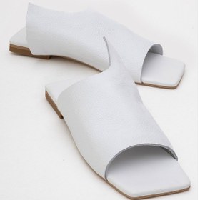 Resim Luvi Shoes Lucky Beyaz Hakiki Deri Kadın Terlik Beyaz 