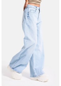 Resim Itsbasic Kadın Ice 4s6-3 Süper Baggy Fit Bol Kesim Orta Bel Denim Jean Buz Mavi 