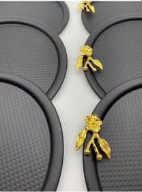 Resim 6'lı Japon Güllü Yuvarlak Siyah Çay Ve Kahve Sunum Tepsisi 