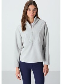 Resim Tommy Life Taş Kalın Yumuşak Dokulu Kapüşonlu Oversize Nakışlı Polar Kadın Sweatshirt -97286 Taş 