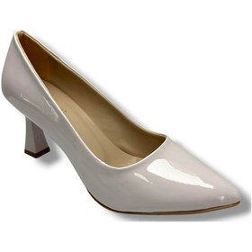 Resim Mengi 678-26 Rugan Deri İnce Topuk Kadın Ayakkabı Krem 