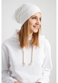 Resim Kadın Efsane Kürk Ponpon Detaylı Şapka Bere - Standart / Beyaz Beyaz 