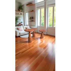 Resim Ahşap Mantar Sehpa 3lü Fındık Renk Doğal Zigon Fiskos Takımı 