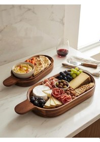 Resim Hbs Art Design 2 Li Set Akasya Ahşap Sunum Tepsisi - Saplı Kahvaltı Ve Steak Servis Seti Ahşap 