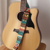 Resim 1 adet Bohem Tribal Desenli Ayarlanabilir Gitar Askısı, Suni Deri, Kalın Polyester, Güvenli Kilit, Elektrik Gitar, Bas, Ukulele ile Uyumlu - Dayanıklı Omuz Askısı 